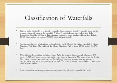 Classification of Waterfalls