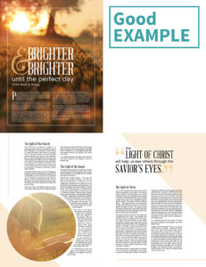 Three page spread of the Brighter and Brighter Until The Perfect Day article. This spread is clean, refined, and consistently designed. The layout it appealing and geared towards the target audience.