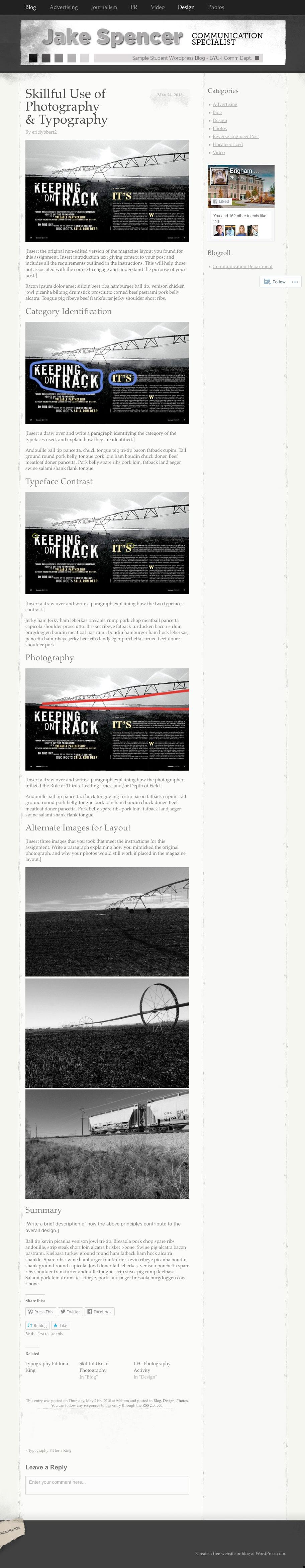 A screenshot of the Skillful Use Of Photography And Typography blog post by Jake Spencer.